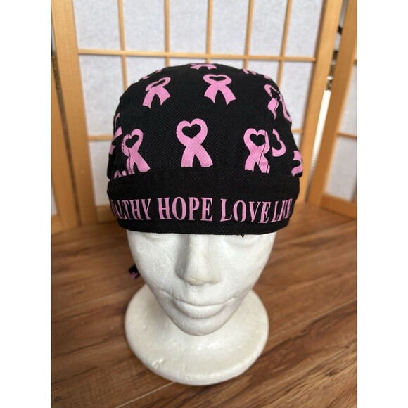 Breast Cancer Healthy Hope Love Live Pink Ribbon Doo Rag Skull Cap Head Wrap - Picture 1 of 4
